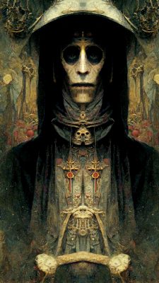 contact vertical banner - cloaked figure with pale face